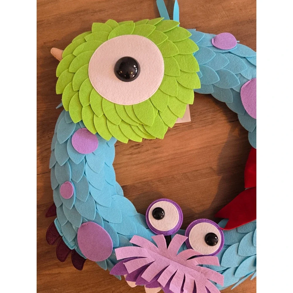 Disney Pixar Monsters Inc Sulley Mike Wazowski Felt Wreath Blue Green Red Bow